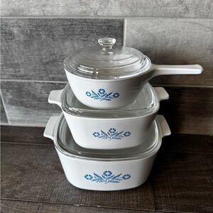 Vintage CorningWare Blue Cornflower (3)casserole with lid (6Pcs) See Photos